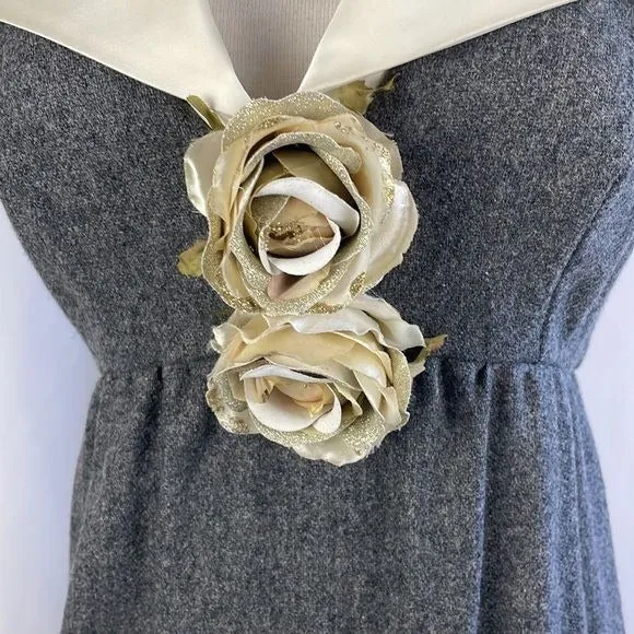 Vintage Grey Wool w Flowers Dress