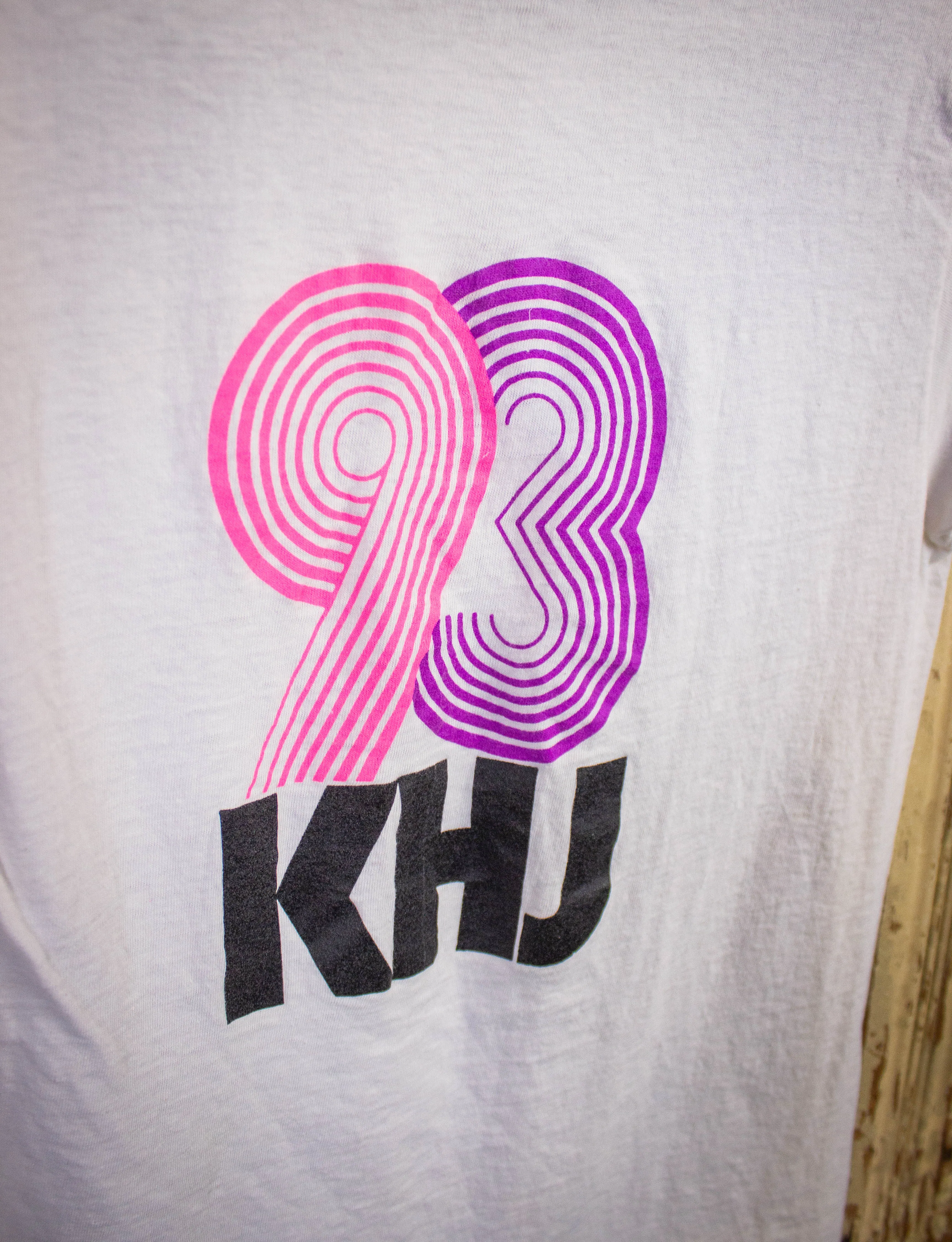 Vintage KHJ Overalls Graphic T Shirt 80s White Small