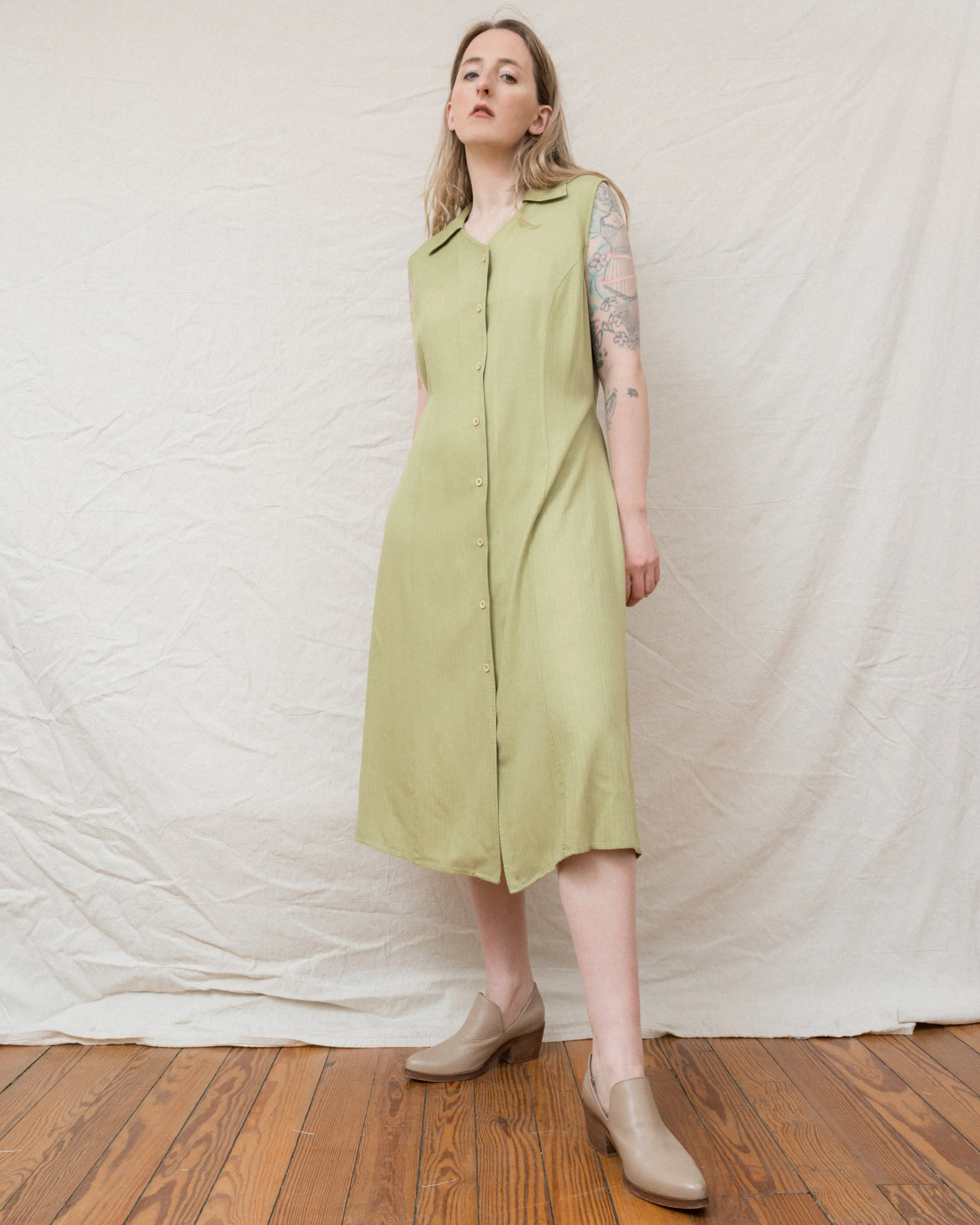 Vintage Pear Green Shirt Dress (S-L)