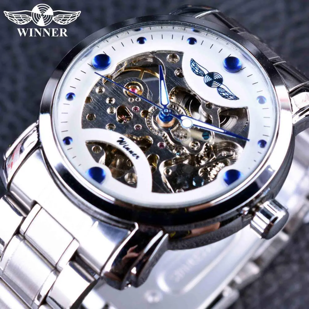 Winner Blue Ocean Fashion Casual Designer Stainless Steel Men Skeleton Watch Automatic