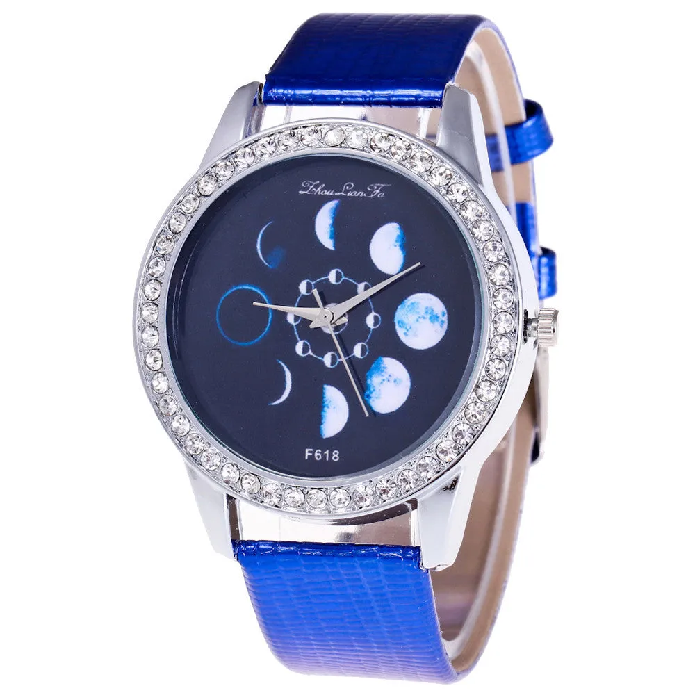 Women's Leather wrist band With Simulated Quartz Round Watch