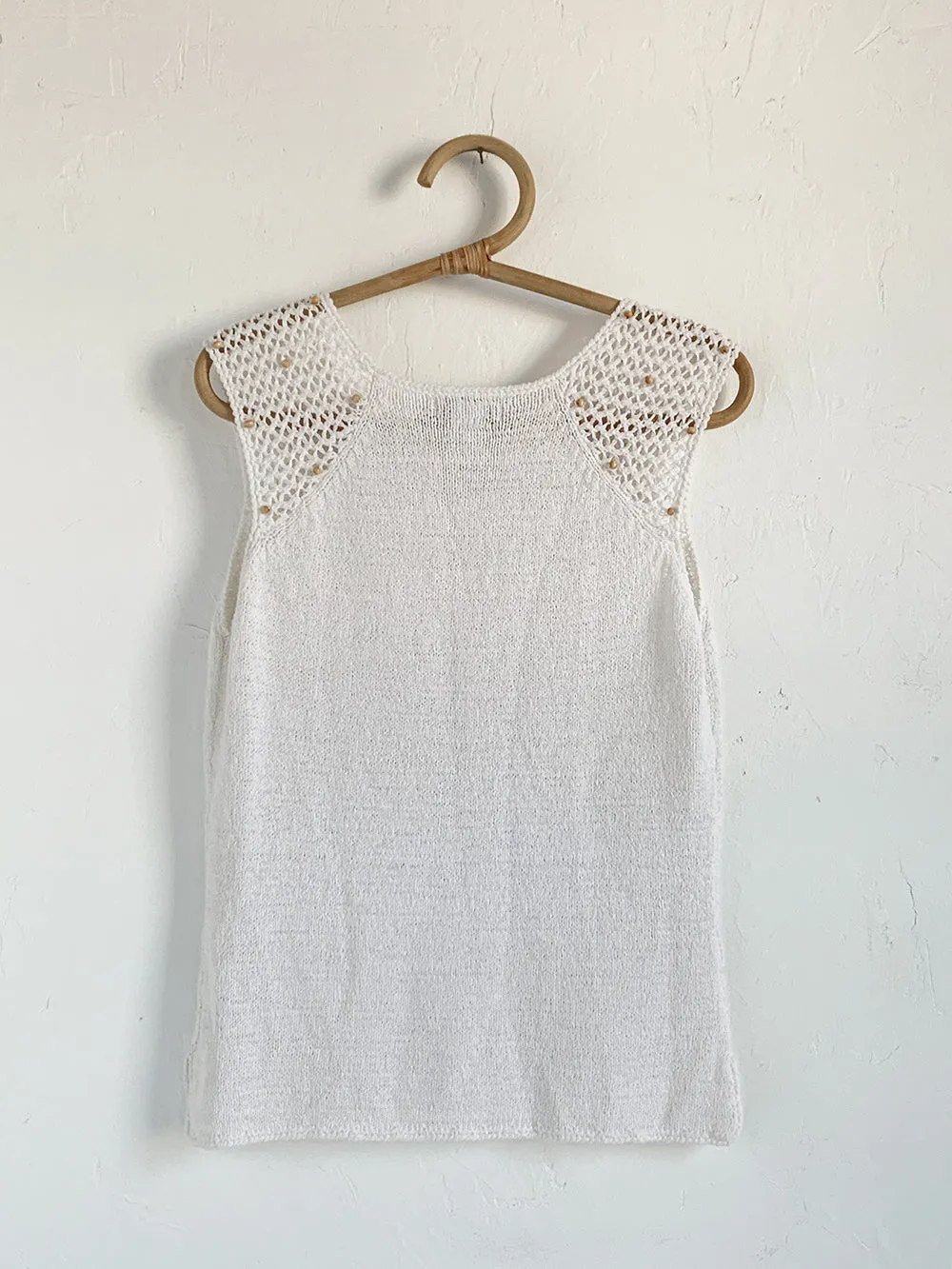 Worthington White Knit Tank Sweater With Wooden Bead Detail